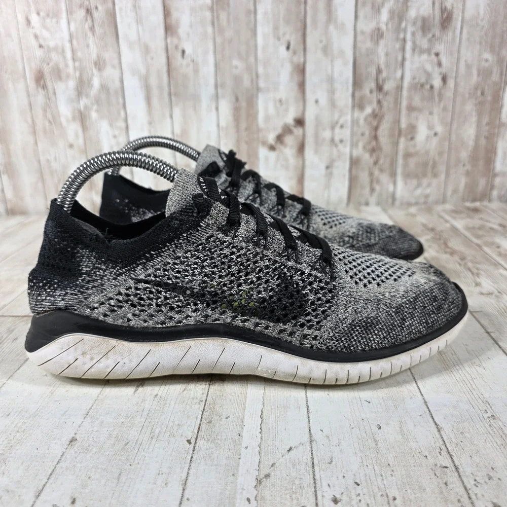 Nike Free RN Flyknit 2018 Womens Running Shoes Black White 942839-101 Size 9